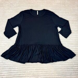 Beeson River Womens Plus Size 3XL Black Ruffle Hem Long Sleeve Tunic Top